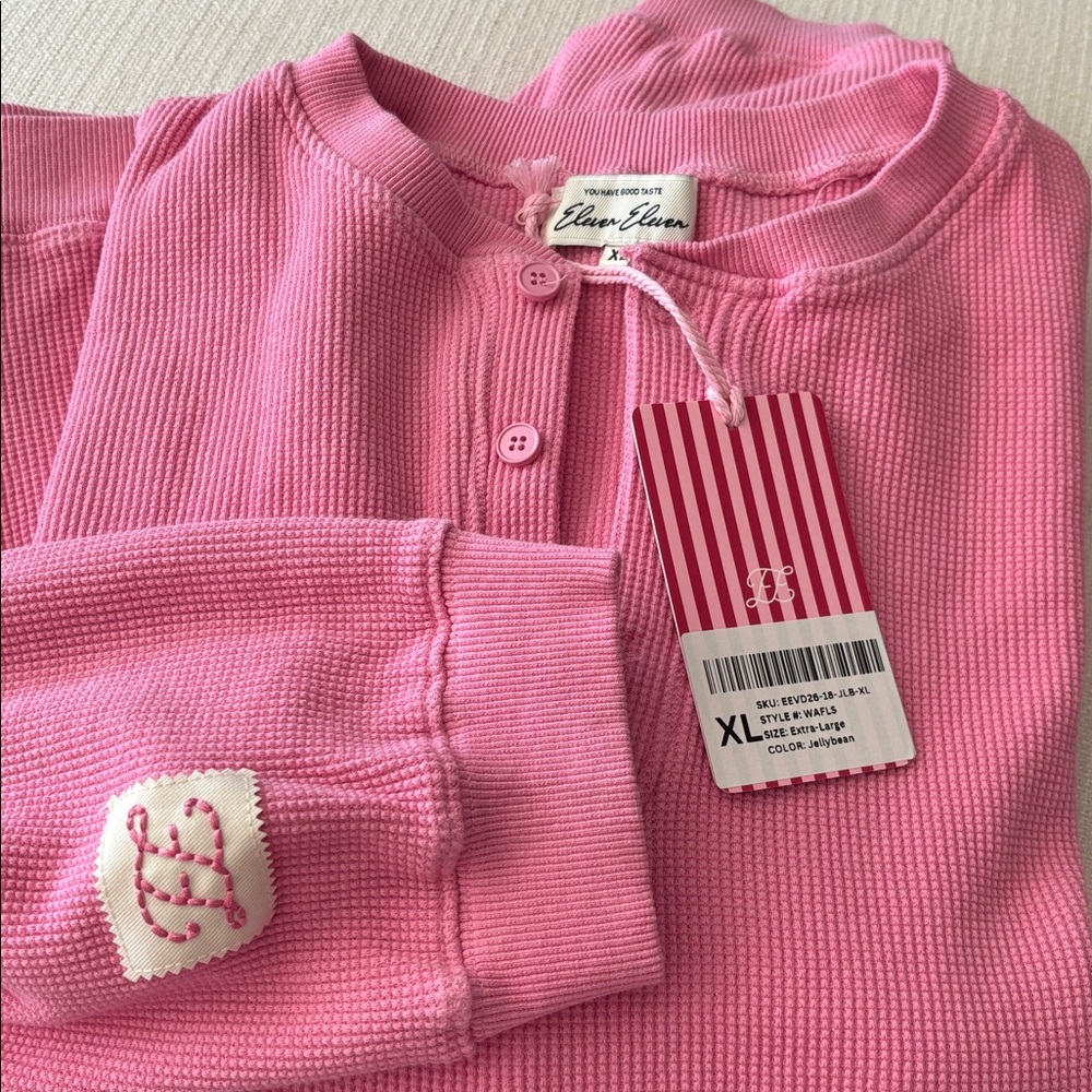 Eleven Eleven Jellybean Long Sleeve Waffle Henley